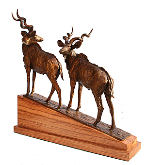 kudu bulls bronze into the hills